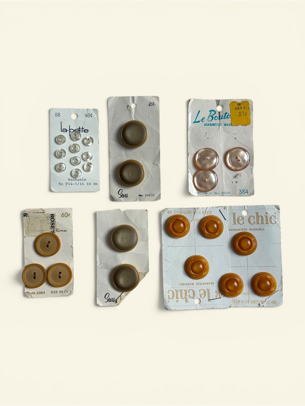 Vintage 1950s 1960s Sewing Button Lot Original Cards Sears Le Chic Crafting Sew